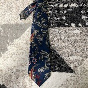 Adolfo Navy and Silver Paisley Tie